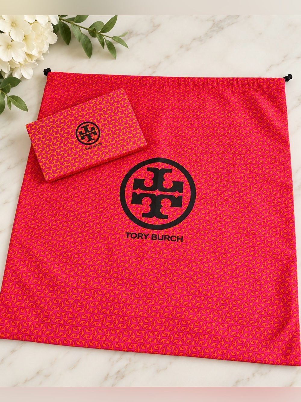 Tory Burch Dust Bag + Gift Box Set Pink Orange Logo NWOT